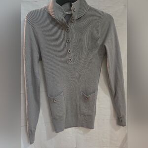 Gray Cowl Neck Sweater with Ribbed Knit Design